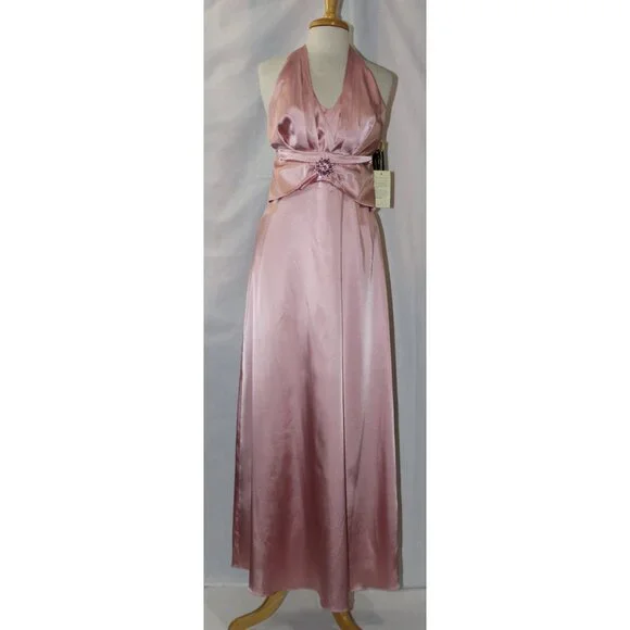 NoxAnabel #906 Satin Bridesmaid Formal Gown-Size L-DUSTY ROSE-NEW With Tags - Picture 2 of 7